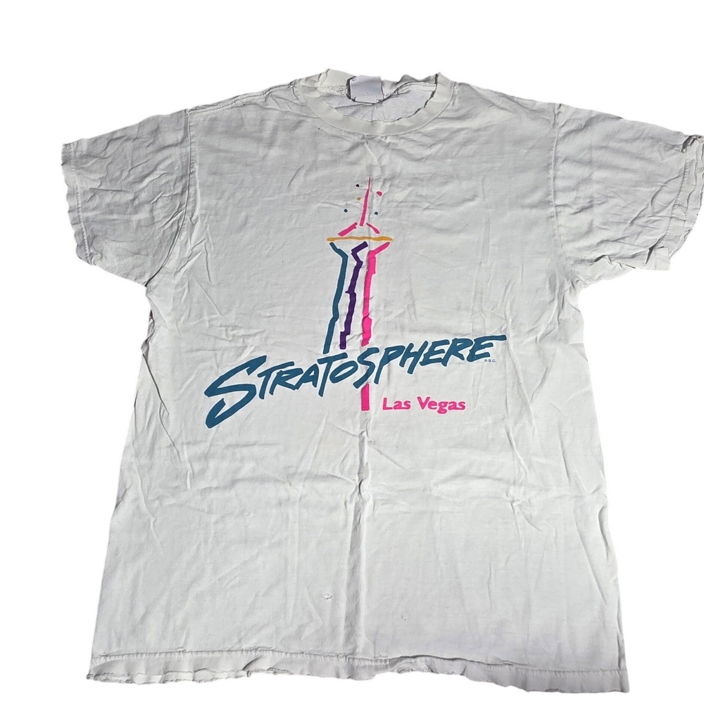 Vintage Stratosphere Las Vegas T Shirt Mens White Graphic‎ Single Stitch 90s Tee